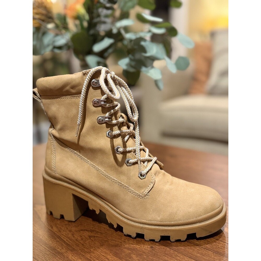 STEVE MADDEN GIRL Dillan Camel Brown Combat Boots 9M Lace Up Boho Gorp